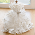 Luxury Victorian Lace Dog Wedding Dress Handmade Pearl Bridal Gown Princess Pet Wedding Dress Couture White Formal Gown