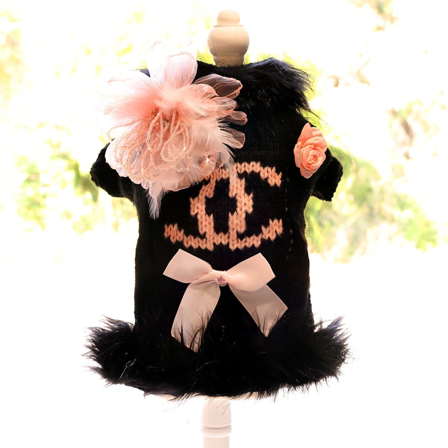 Elegant Bow Knit Dog Sweater Dress