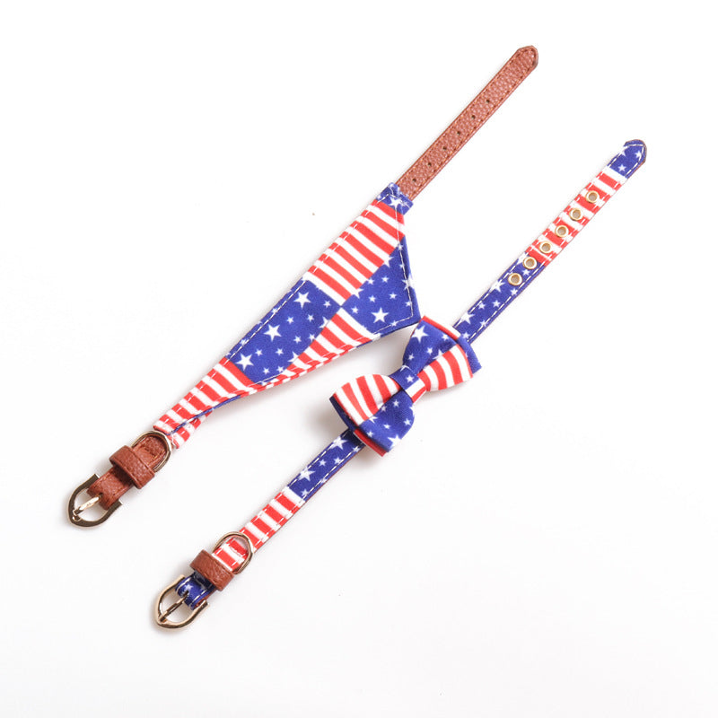 3-Piece Dog Collar+Leash Set – Patriotic Stars & Stripes Design USA