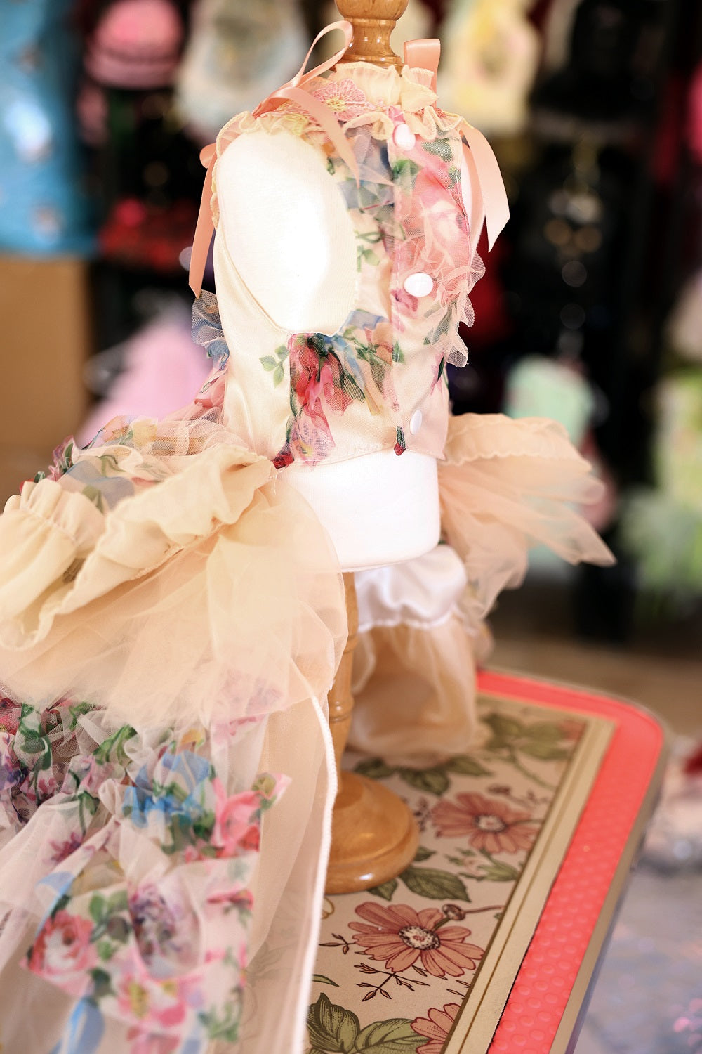 Blush Garden Princess Couture Dog Dress – Floral Ruffle Wedding Gown with Pink Bow Train