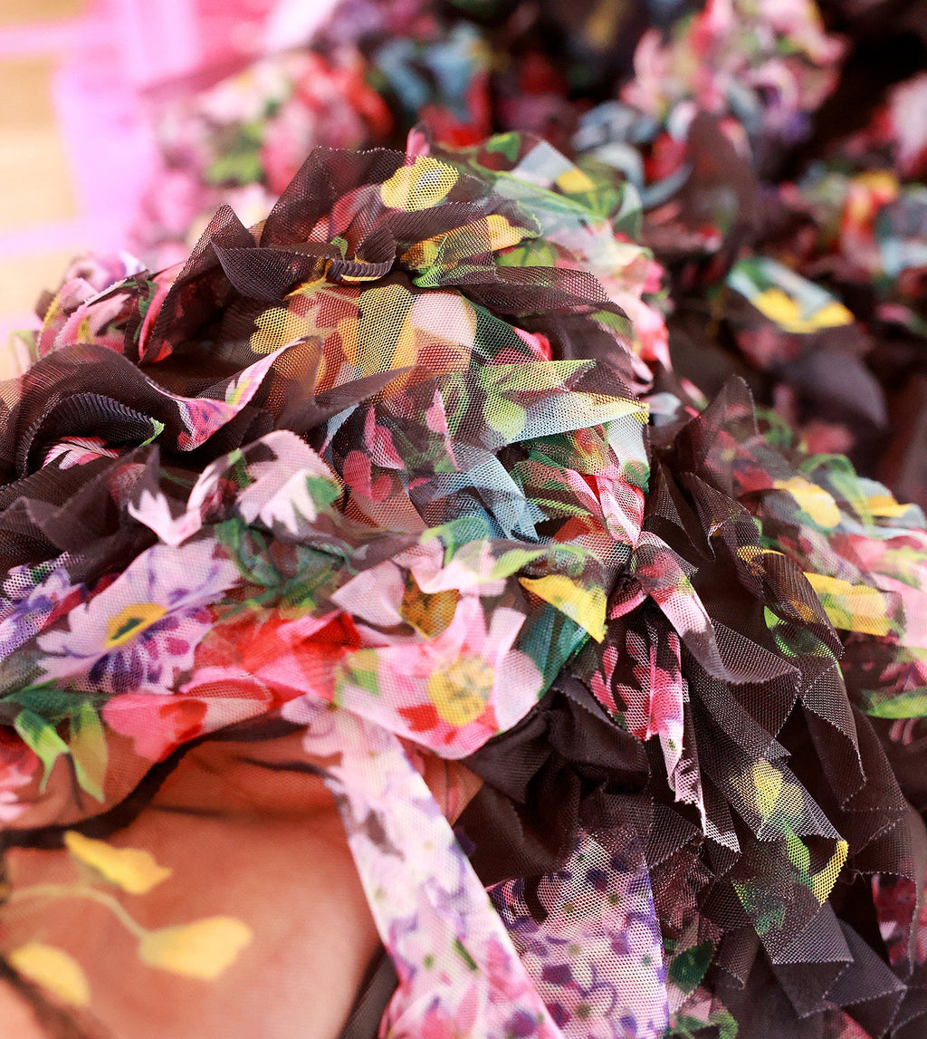 Black Floral Princess Dog Dress – Luxury Victorian Puppy Gown with Romantic Ruffle Train