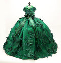 Emerald Forest Princess Luxury Dog Dress – Handmade Green Floral Ball Gown for Weddings & Photo Shoots