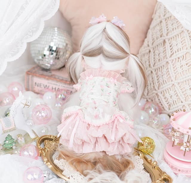 Luxury Japanese design Dog dress chiffon little bow floral