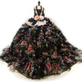 Black Floral Princess Dog Dress – Luxury Victorian Puppy Gown with Romantic Ruffle Train