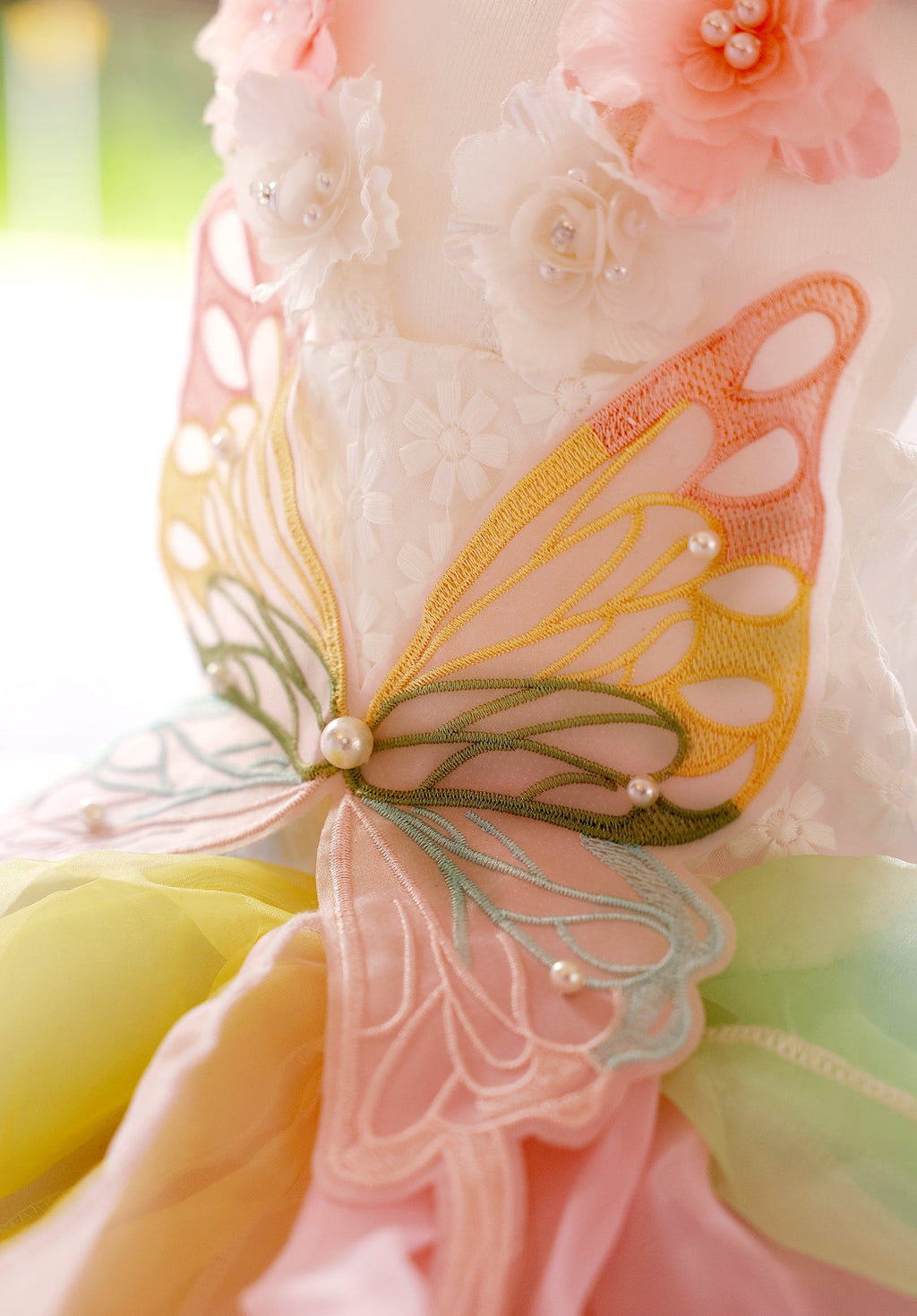 Handmade Pastel Butterfly Fairy Princess Dog Dress – Rainbow Layered Organza Couture Gown for Weddings, Birthdays & Photo Shoots