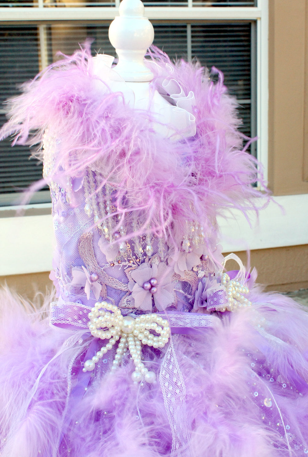 Luxury Lavender Feather Pet Wedding Gown Handmade Crystal Dog Bridal Dress Floor Length Couture Princess Wedding Outfit