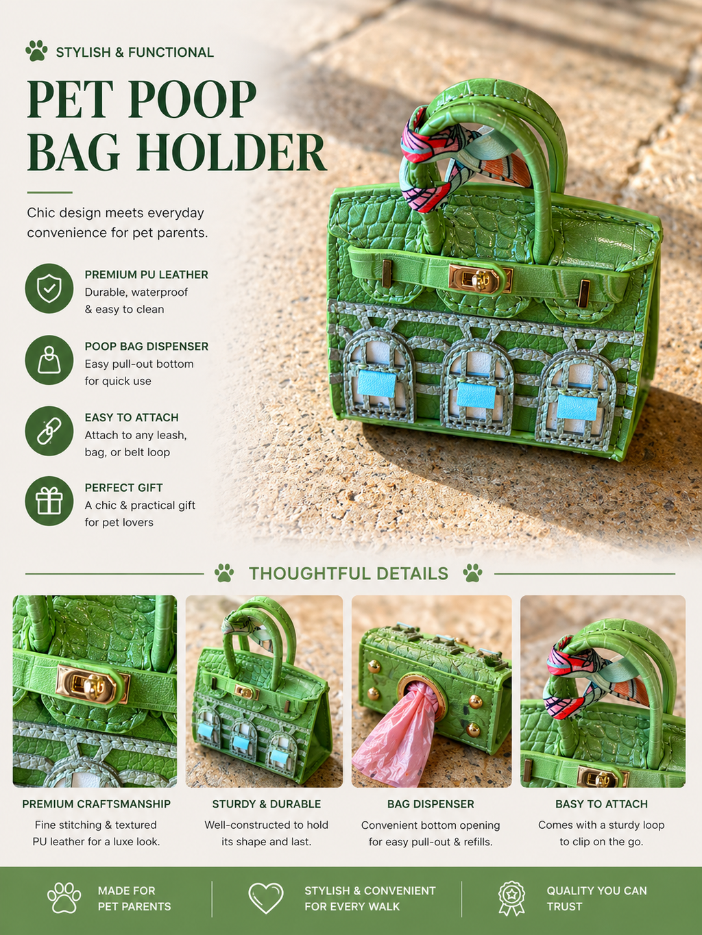 Luxury Dog Poop Bag Holder | Designer Waste Bag Dispenser Clip-On