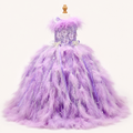 Luxury Lavender Feather Pet Wedding Gown Handmade Crystal Dog Bridal Dress Floor Length Couture Princess Wedding Outfit