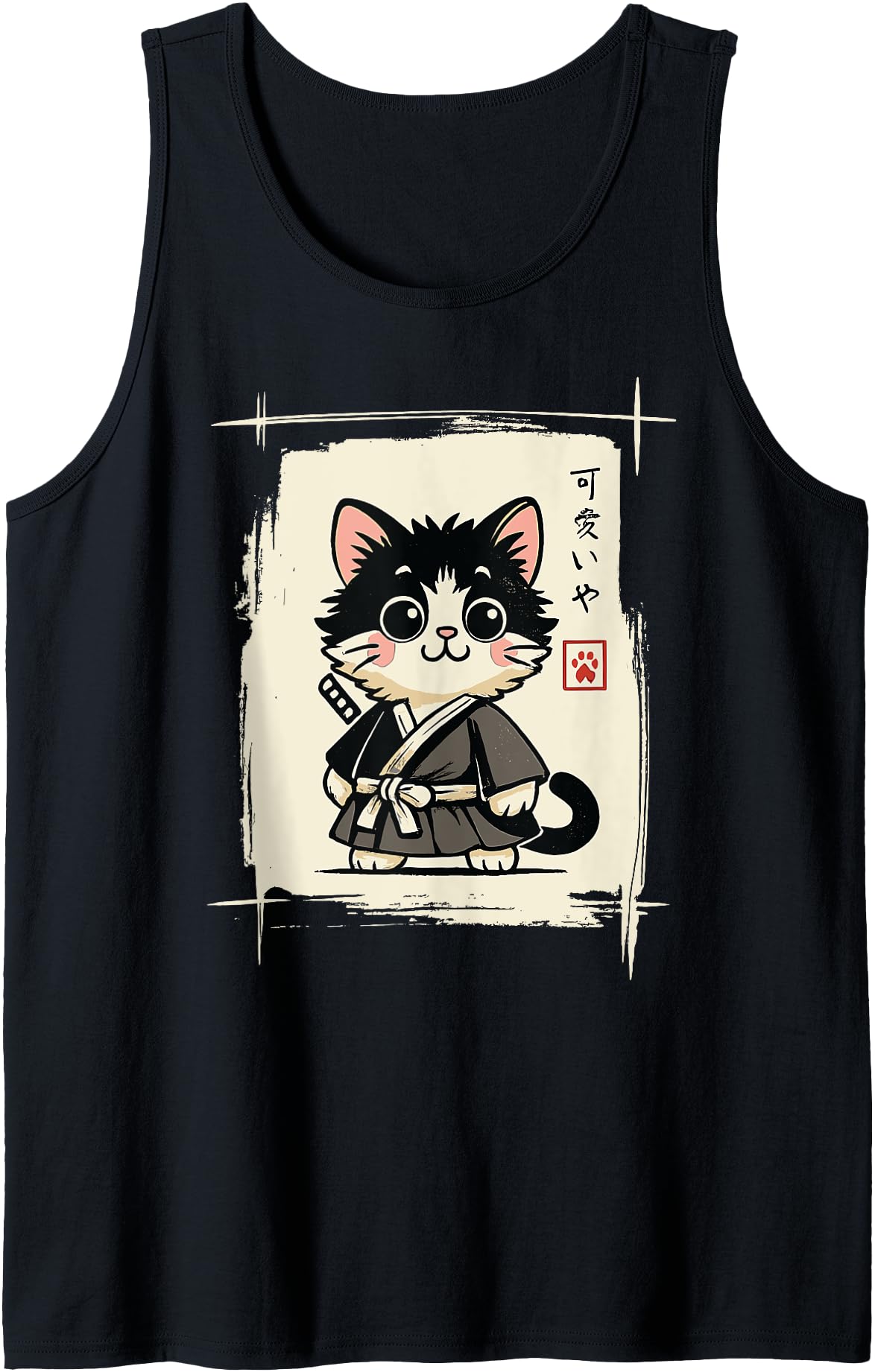 Authentic Samurai Cat Kawaii Japanese T-Shirt - Novelty Apparel for Adults