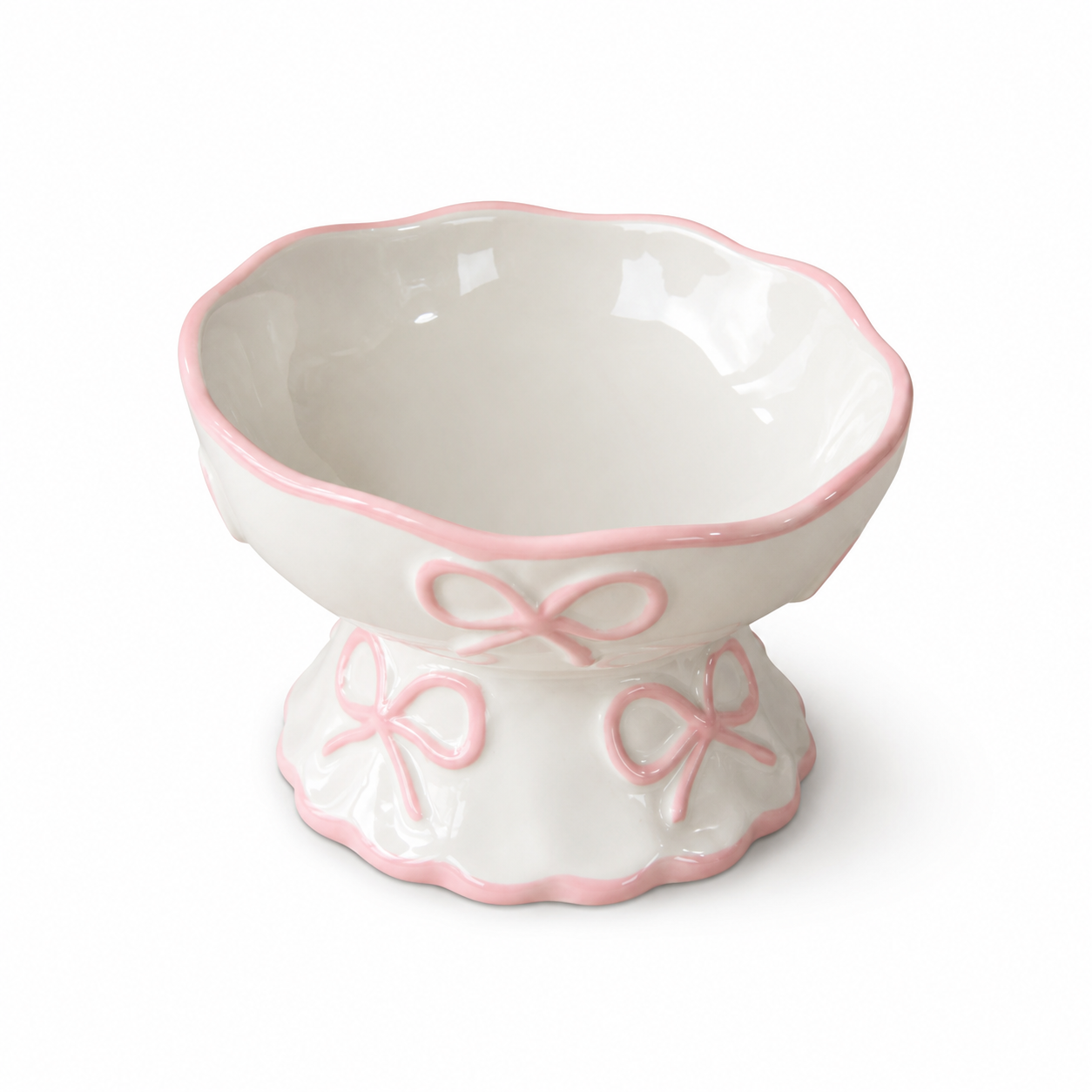 Cute Bow Ceramic Pet Bowl Elevated Princess Dog Cat Feeding Bowl
