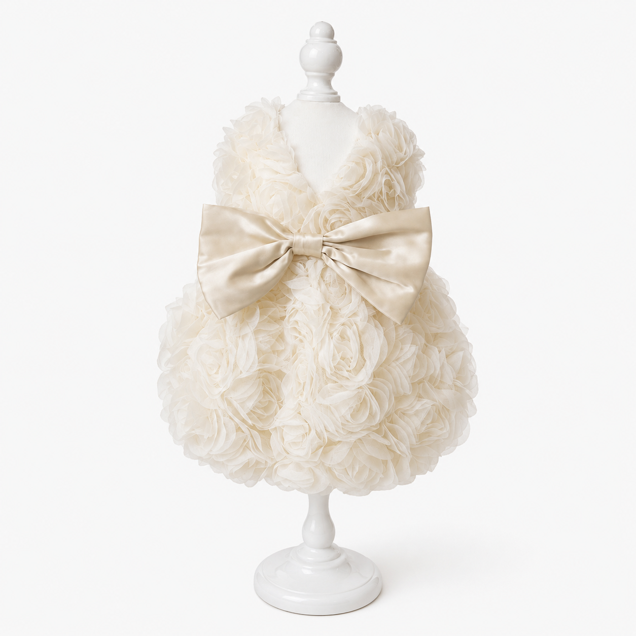 Luxury Rose Pet Dress for Small Dogs – 3D Floral Princess Puppy Dress with Satin Bow