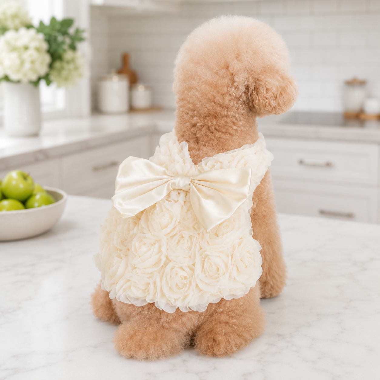 Luxury Rose Pet Dress for Small Dogs – 3D Floral Princess Puppy Dress with Satin Bow