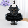 Luxury Black Tutu Dog Dress – Elegant Princess Puppy Dress with Sequins & Gold Chain Detail