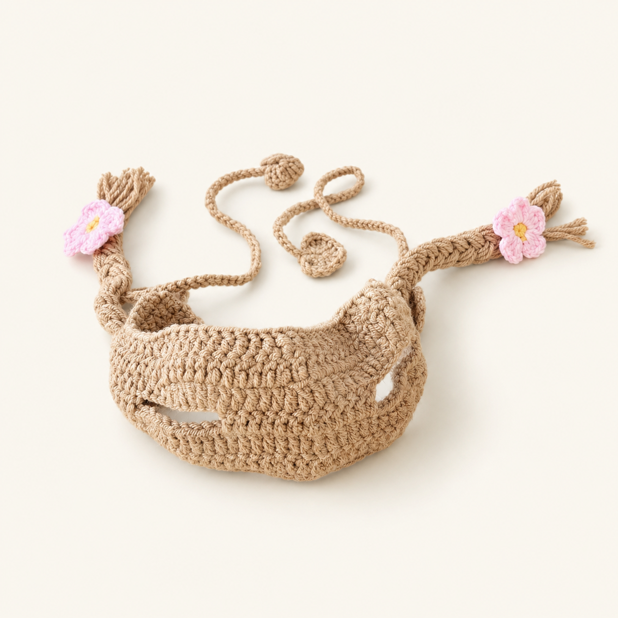Handmade Crochet Puppy Bonnet Hat – Vintage Cottagecore Dog Hood with Floral Tassels for Small Dogs & Cats
