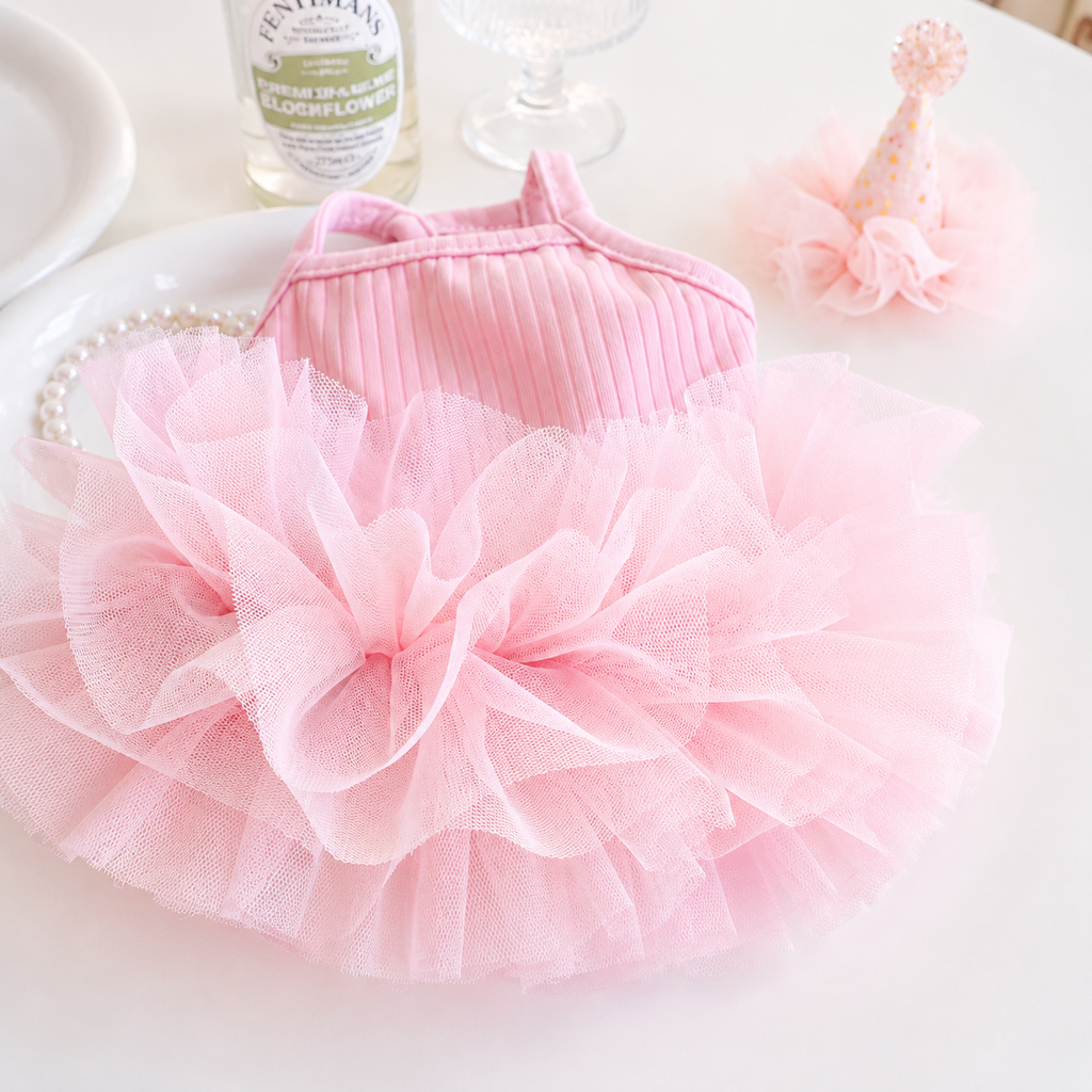 Cooling Ice Silk Dog Tutu Dress for Small Dogs – Lightweight Ribbed Puppy Princess Dress with Fluffy Tulle Skirt