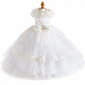 Handmade Victorian Luxury White Dog Wedding Dress with Crinoline Skirt – Bridal Pet Gown for Ceremony & Photoshoot
