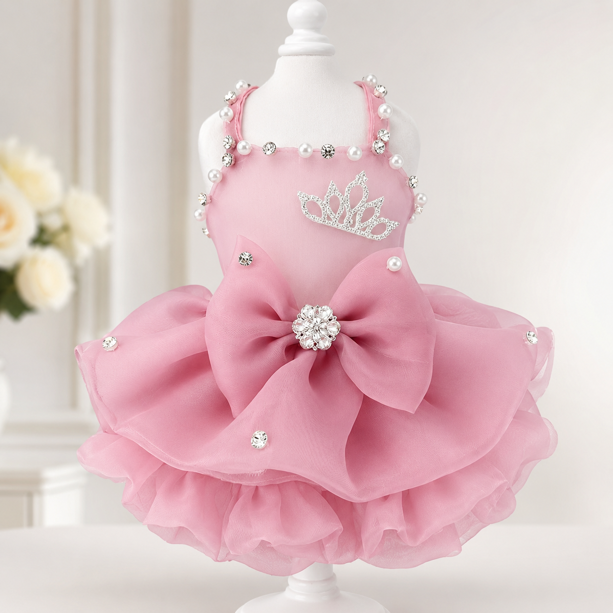 Pet Dress Pearl Diamond Crown 2 Colors