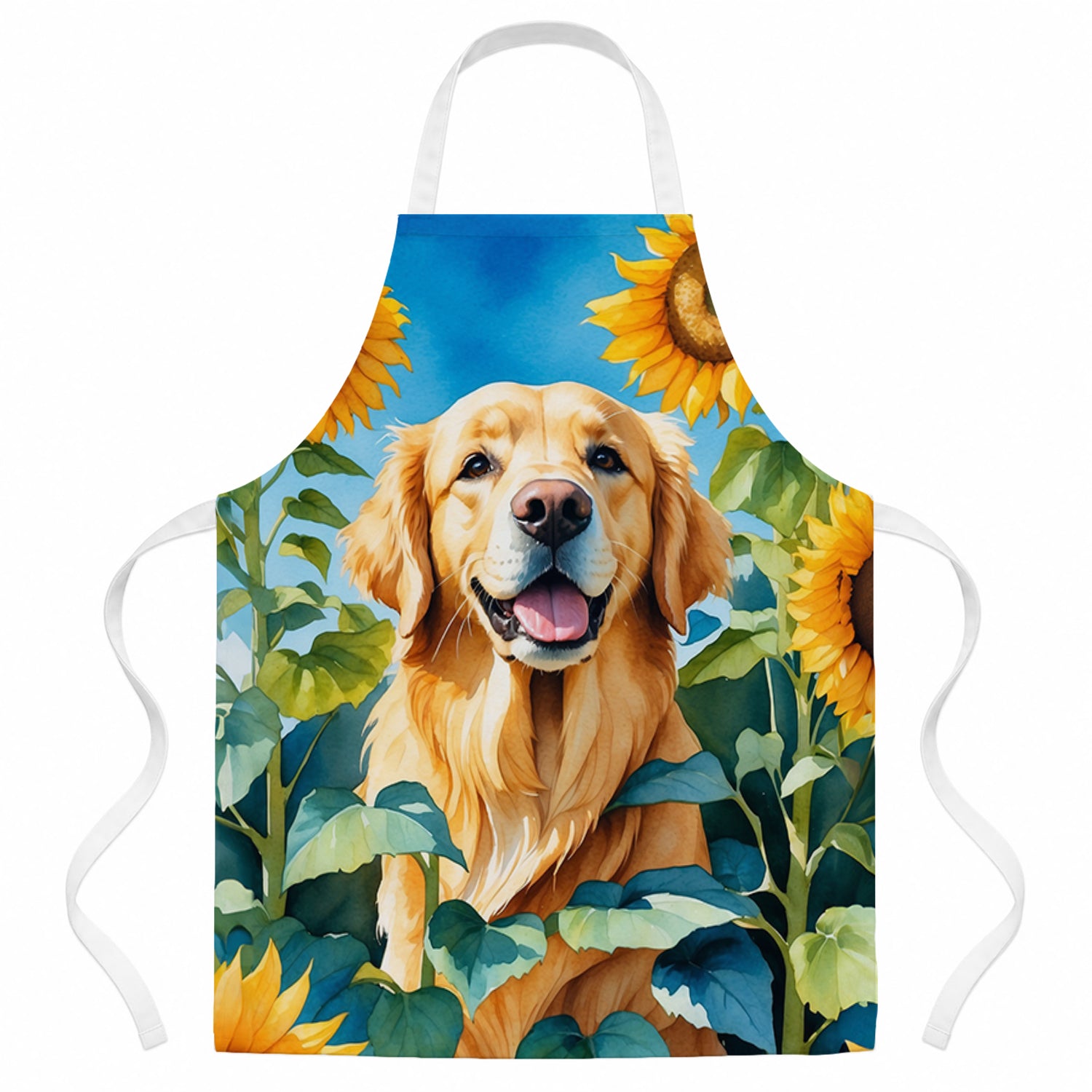 Golden Retriever in Sunflowers Apron Cooking Kitchen Server Baking Crafts Gardening for Adult Women Men, Unisex, Large, Multicolor