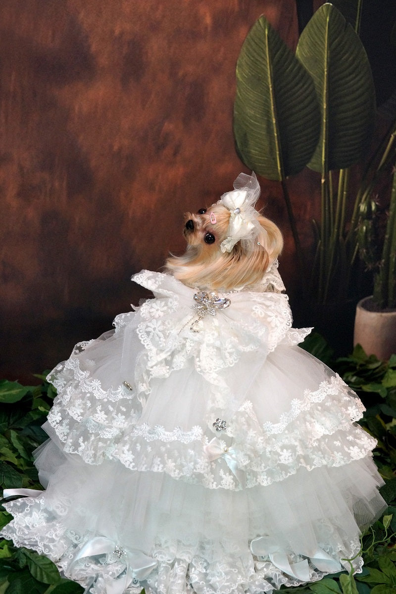 Luxury Victorian Lace Dog Wedding Dress Handmade Pearl Bridal Gown Princess Pet Wedding Dress Couture White Formal Gown