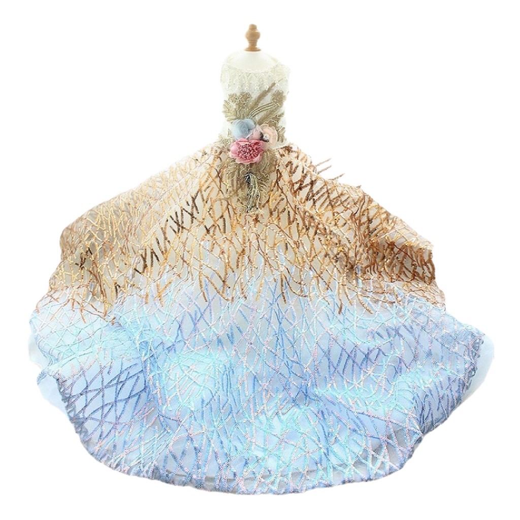 Aurora Pearl Princess Luxury Dog Dress – Gold Blue Gradient Sequin Ball Gown for Weddings & Couture Photo Shoots