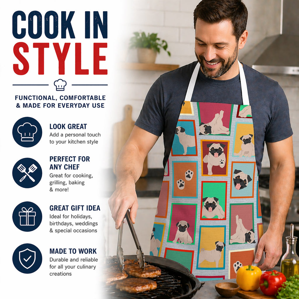 Lots of Fawn Pug Apron Cooking Kitchen Server Baking Crafts Gardening for Adult Women Men, Unisex, Large, Multicolor
