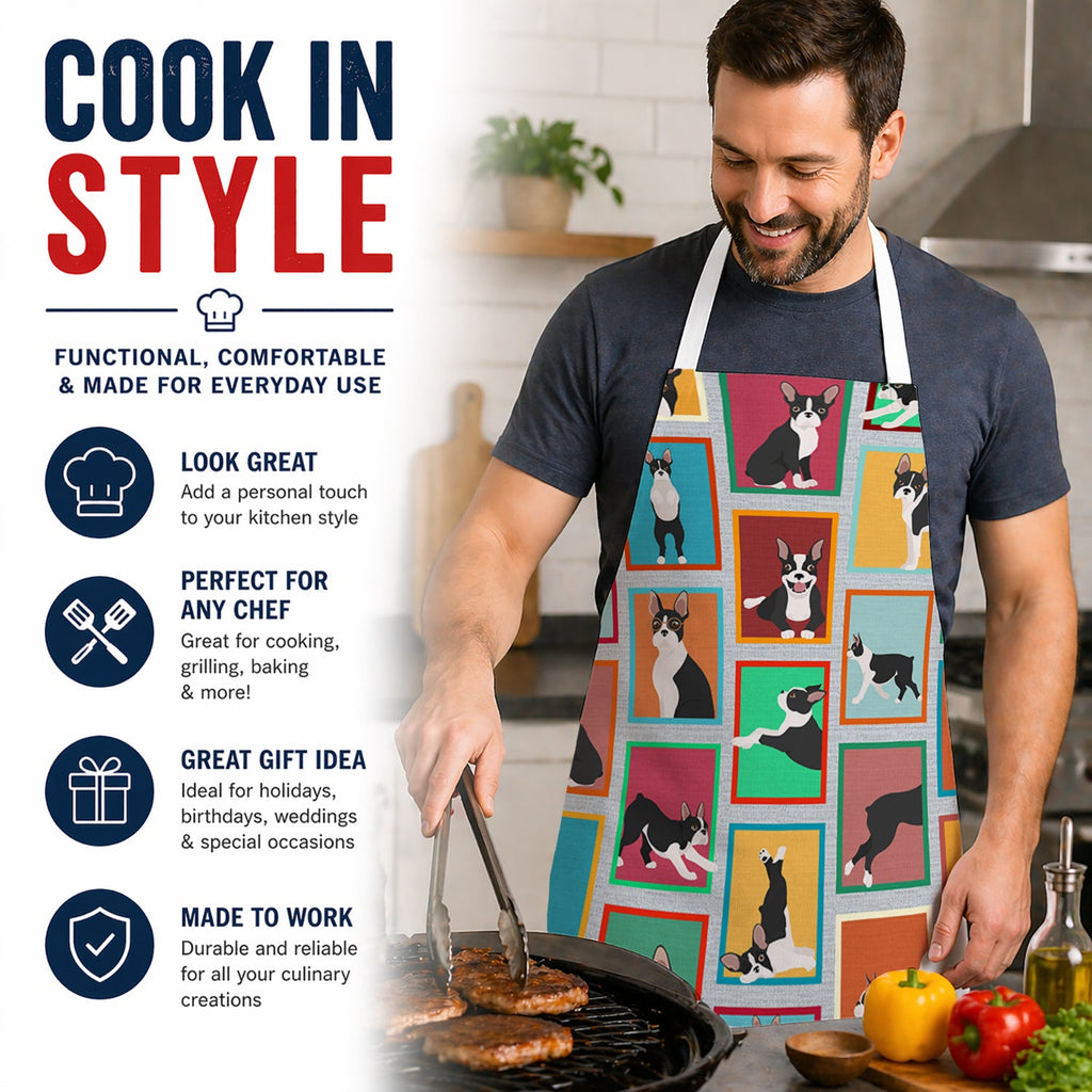 Lots of Boston Terrier Apron Cooking Kitchen Server Baking Crafts Gardening for Adult Women Men, Unisex, Large, Multicolor