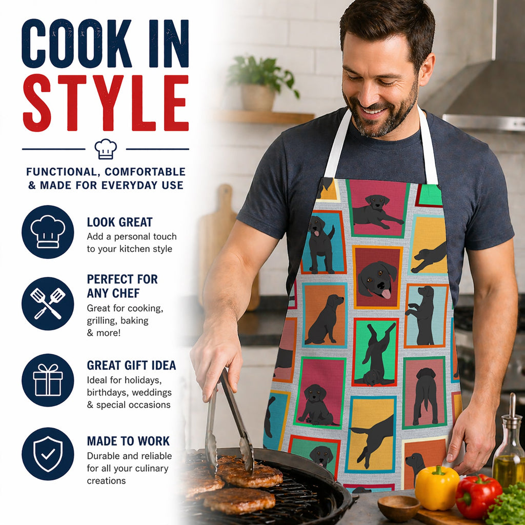 Lots of Black Labrador Retriever Apron Cooking Kitchen Server Baking Crafts Gardening for Adult Women Men, Unisex, Large, Multicolor