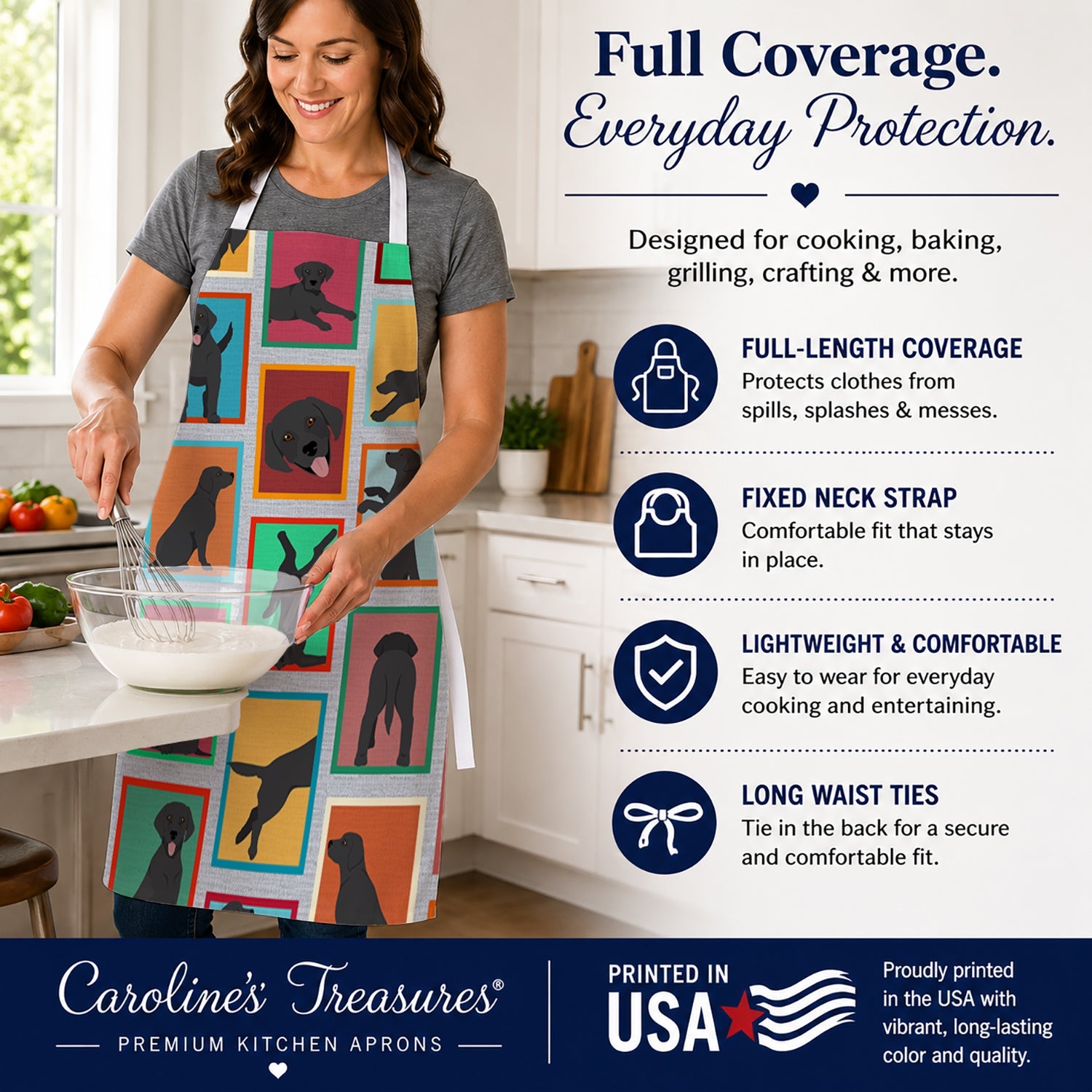 Lots of Black Labrador Retriever Apron Cooking Kitchen Server Baking Crafts Gardening for Adult Women Men, Unisex, Large, Multicolor