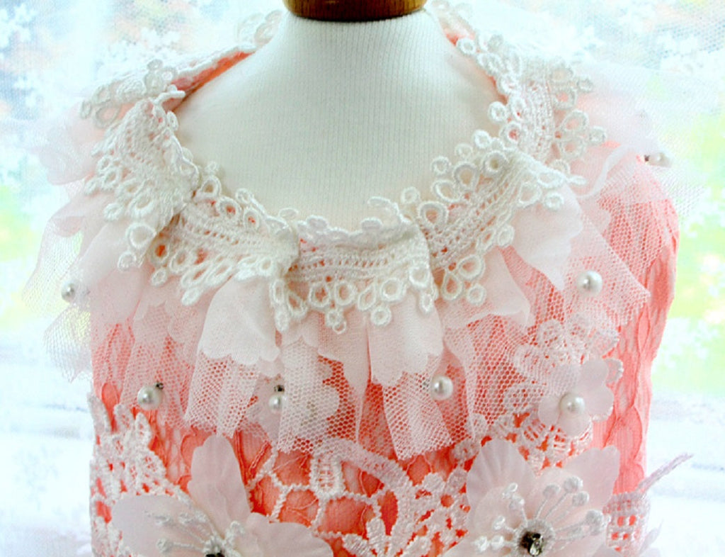 Blush Sakura Princess Dog Dress – Luxury Pink Floral Wedding Gown with Long Train