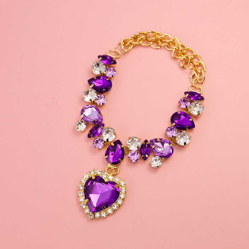 Luxury Heart Crystal Pet Necklace Dog Accessories