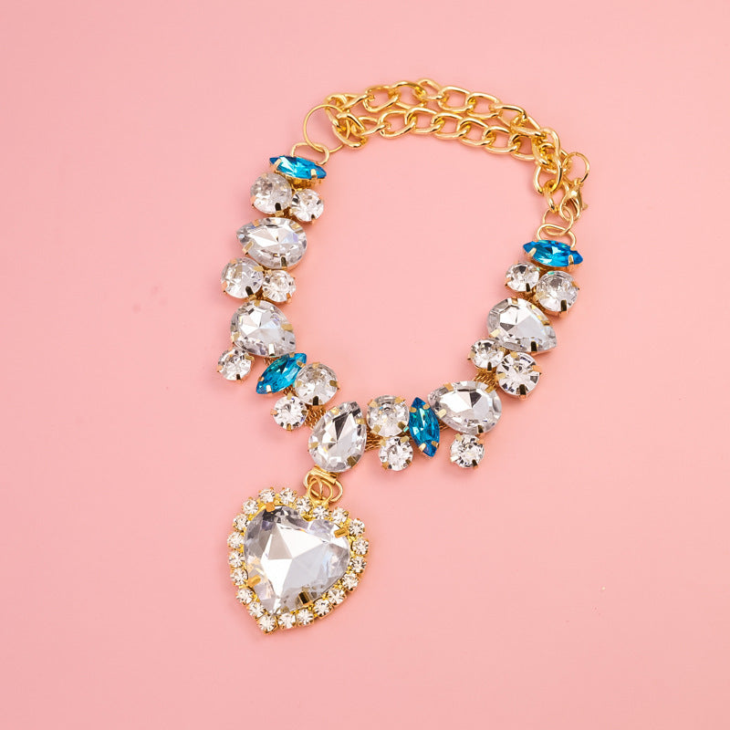 Luxury Heart Crystal Pet Necklace Dog Accessories