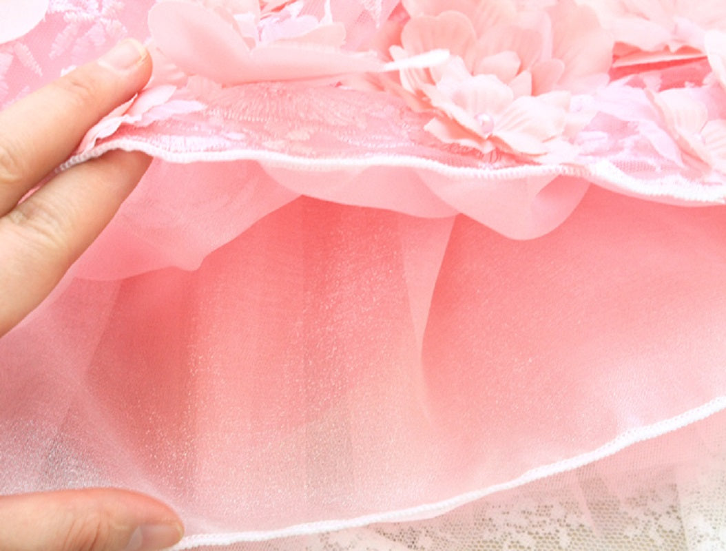 Blush Sakura Princess Dog Dress – Luxury Pink Floral Wedding Gown with Long Train