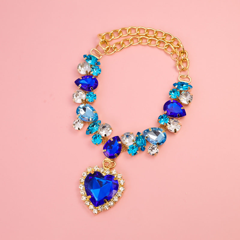 Luxury Heart Crystal Pet Necklace Dog Accessories