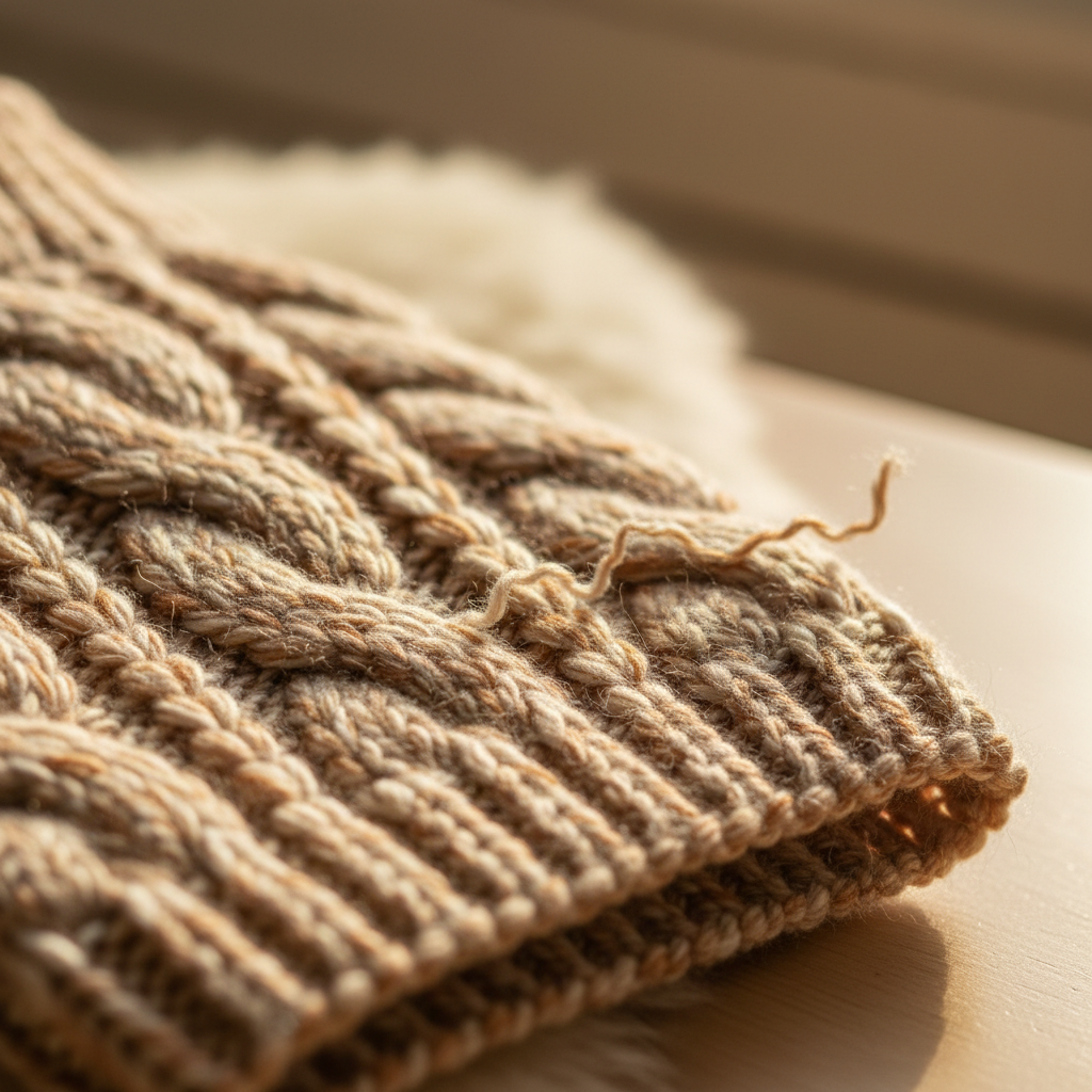 Close-up of soft knit fabric on a cozy pet sweater