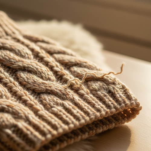Close-up of soft knit fabric on a cozy pet sweater