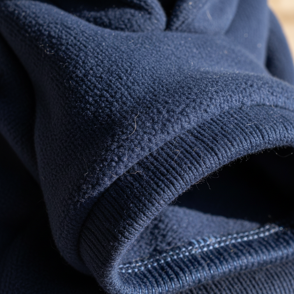 Close-up of soft cat hoodie fabric in a bold color