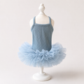 Blue & Green Pet Tutu Dress for Dogs – Ribbed Knit Ballet Puppy Dress with Fluffy Tulle Skirt for Small Dogs
