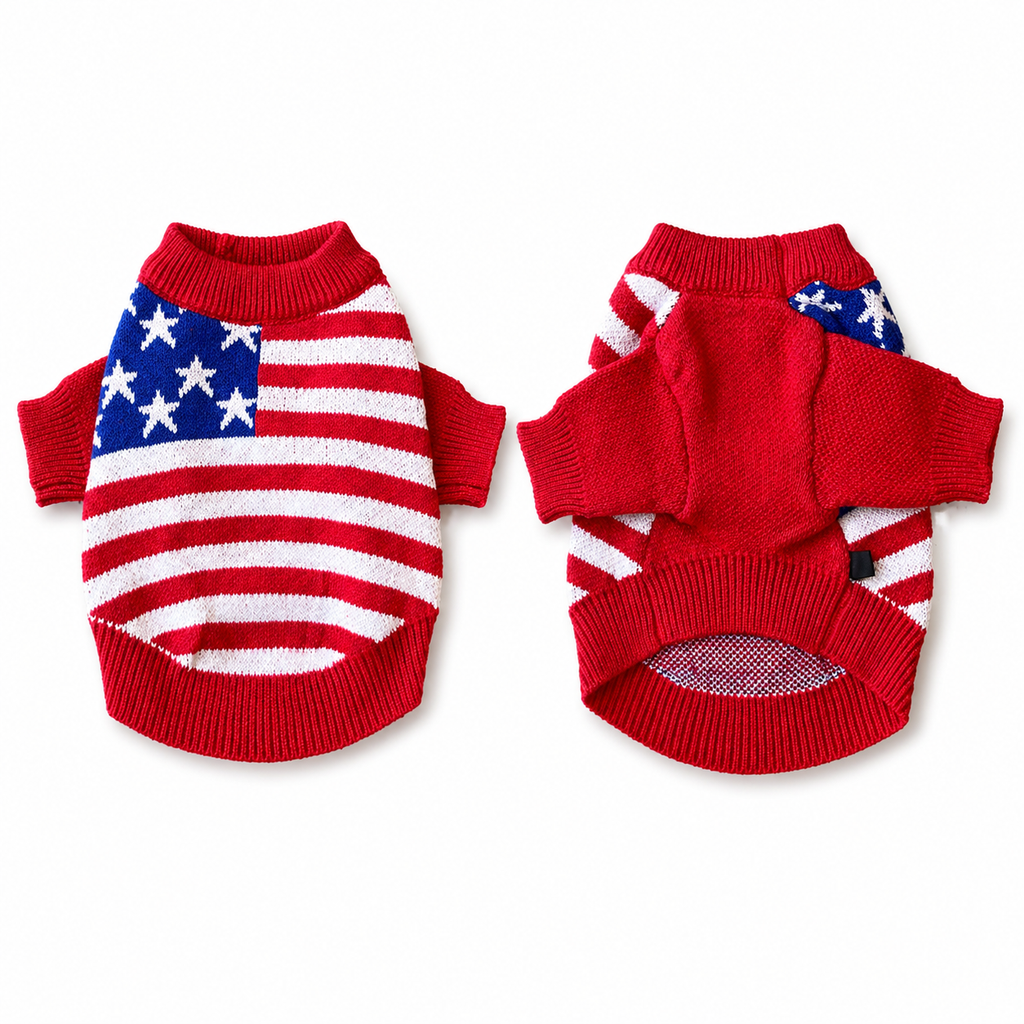 American Flag Dog Sweater | Warm Patriotic Knit Sweater for Small & Medium Dogs